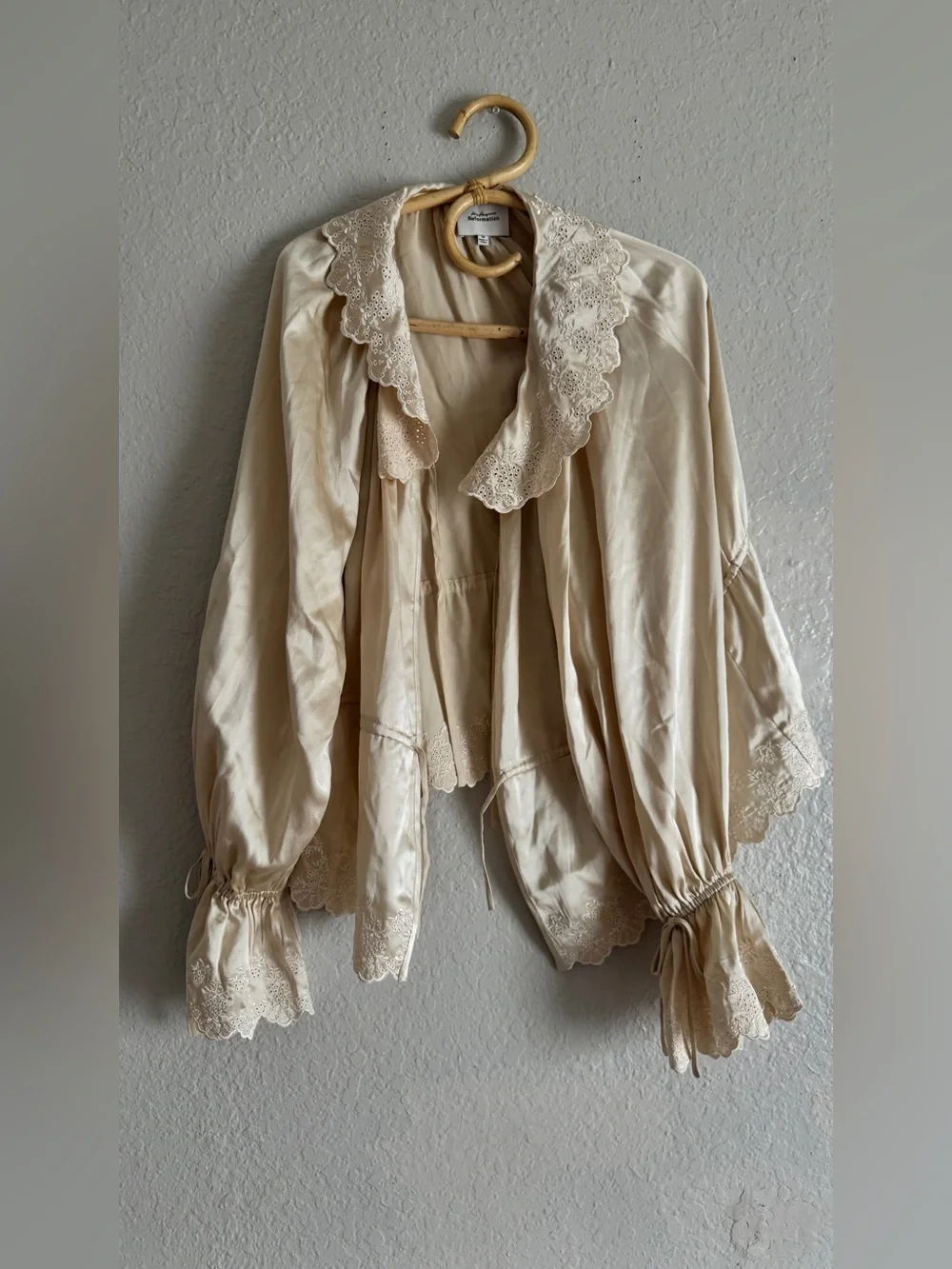 Reformation Cream Eyelet-Trim Peplum Blouse